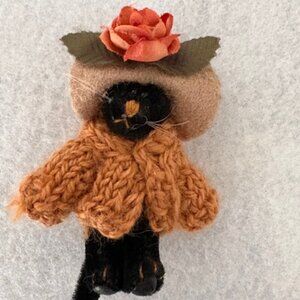 Boyds Bear Miss Minnie Partridge - Black Cat w/Orange Sweater Pin